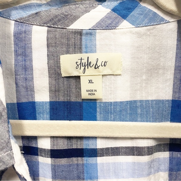 Style & Co. White & Blue Plaid Button Down Shirt - Picture 2 of 10